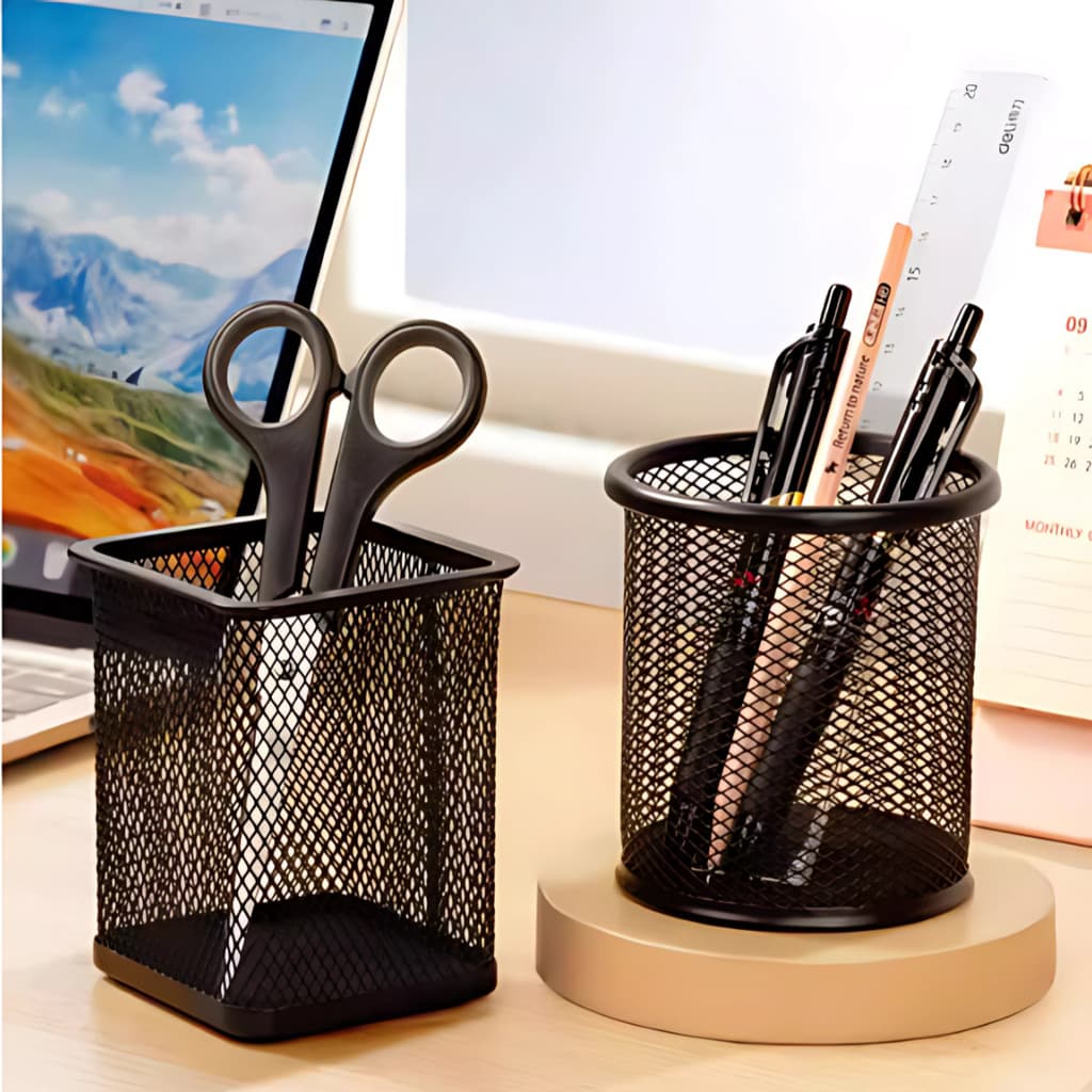 Kit 2 Ou 1 Porta Canetas Lapis Escritorio Organizador Mesa Redondo Quadrado Metal Aramado Qualidade