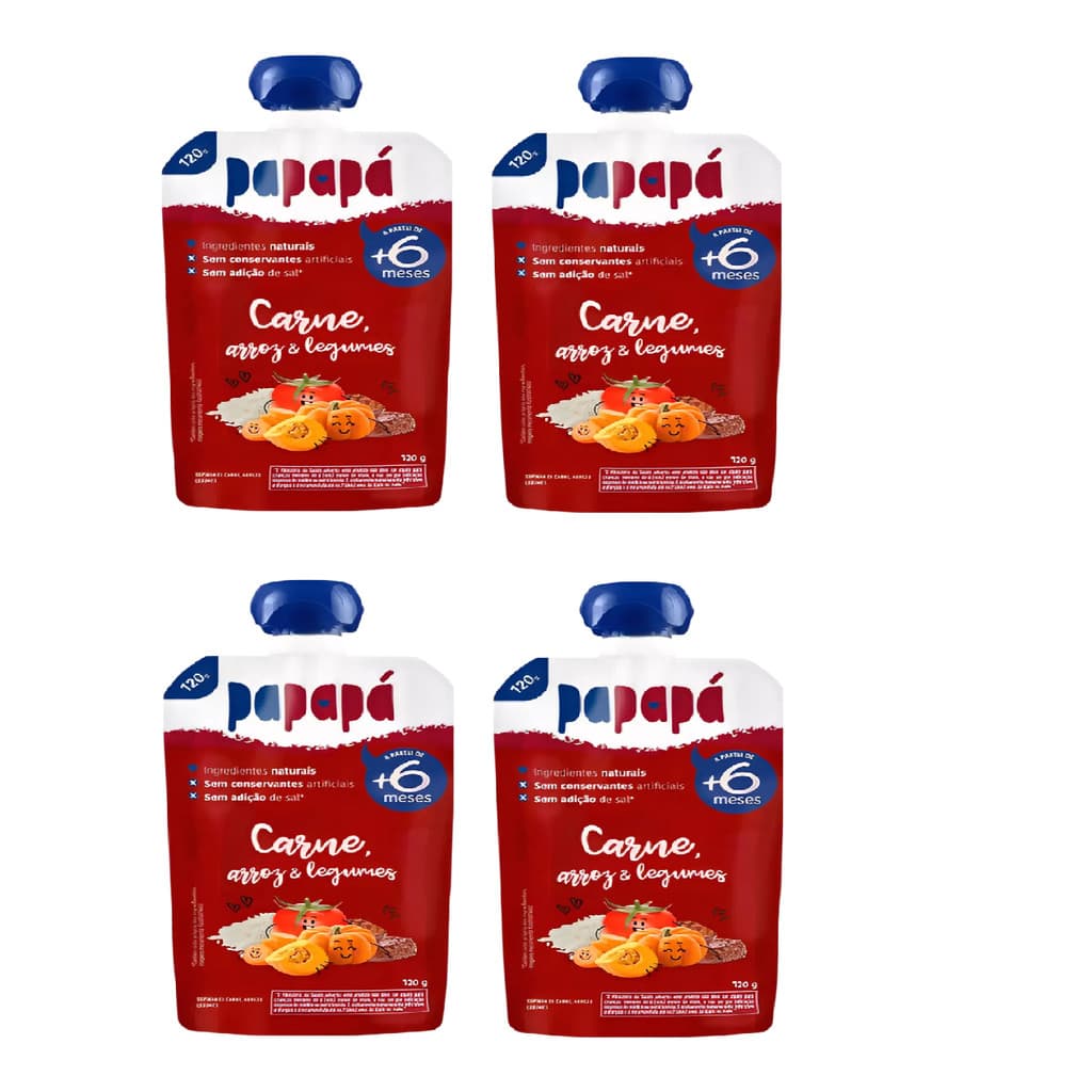 Kit 4x Papinha De Carne, Arroz E Legumes Papapá 120g