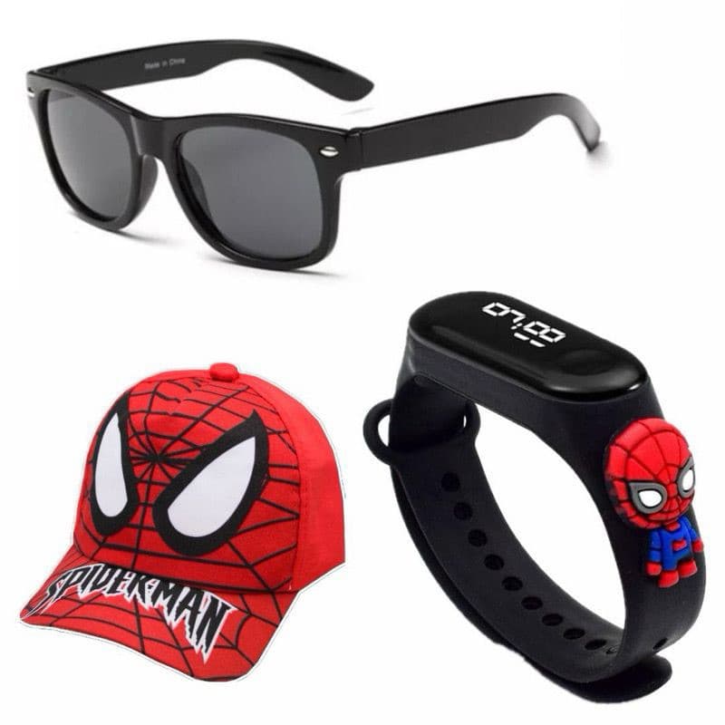 kit Infantil Óculos Boné Relógio Super Heróis Homem Aranha Sonic Hulk dia das crianças