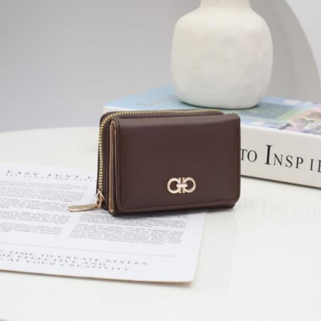 Carteira Pequena Feminina Couro Multi-Cartão Com Três Dobras V2433 DONG