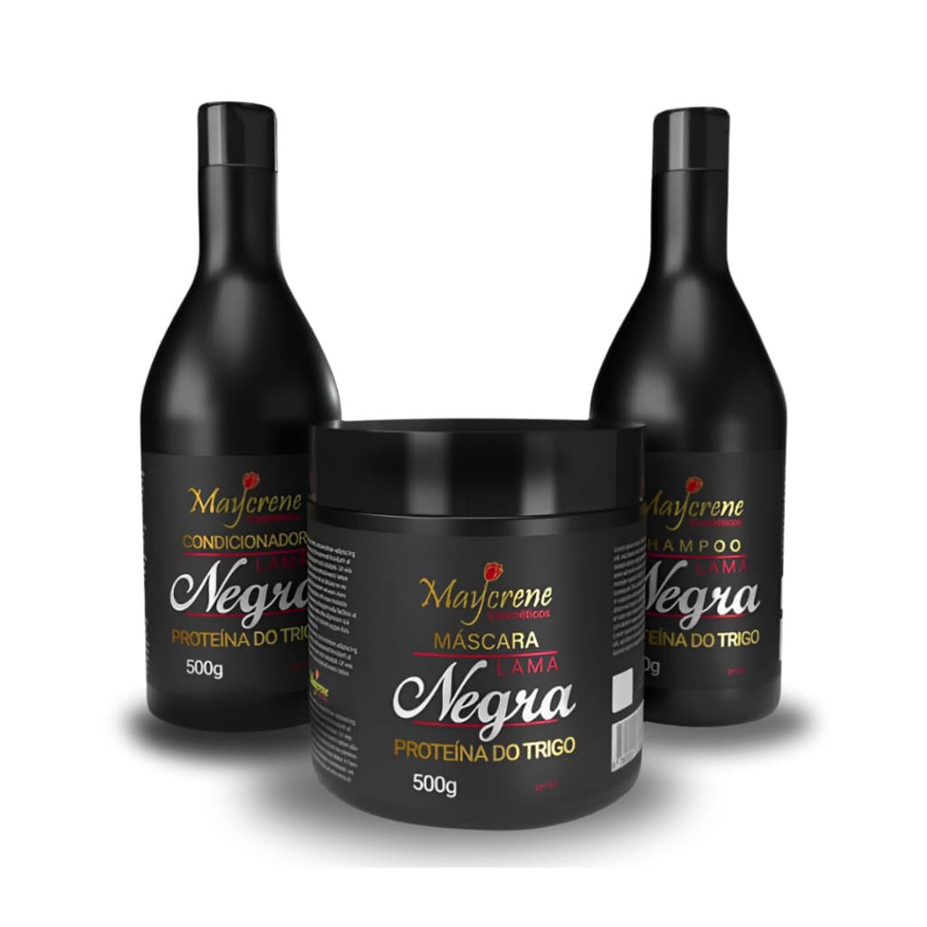 Kit Lama Negra Shampoo Condicionador Mascara 3 produtos cabelo escuro