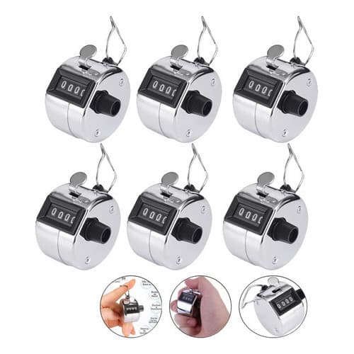 Kit 6 Contador Mecânico 4 Dígitos Volta Manual Botão Pessoas