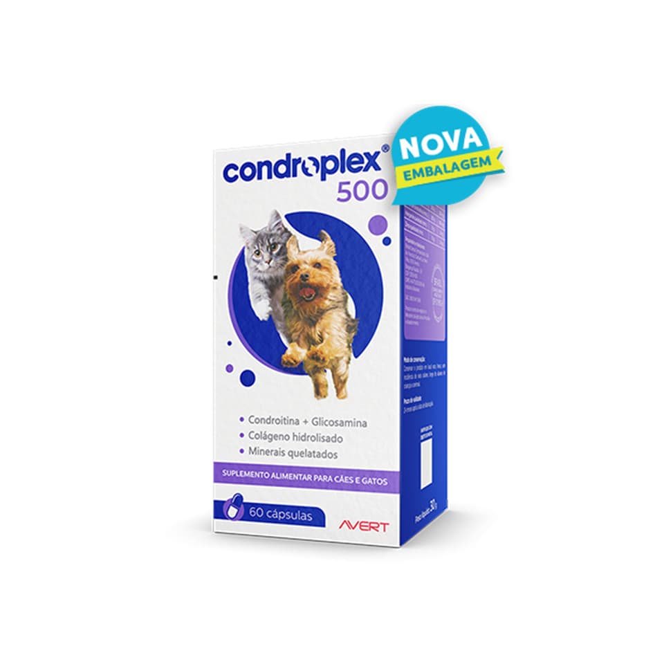 Suplemento Condroplex 500 Para Cães E Gatos - C/ 60 Cápsulas