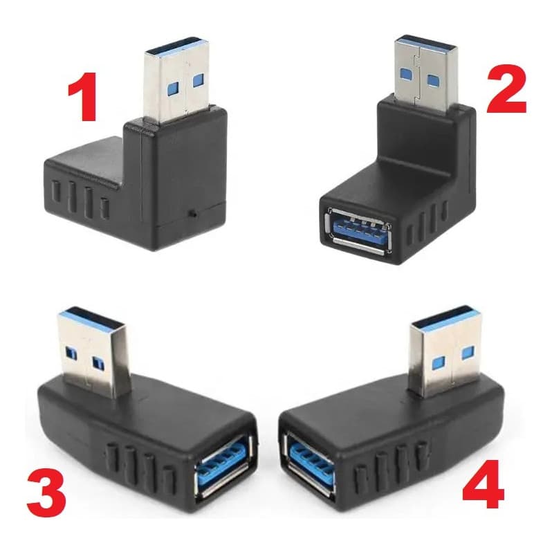 Ângulo Adaptador 90° Graus Usb 3.0 Entrada E Saída  Macho x Fêmea Vários Ângulos