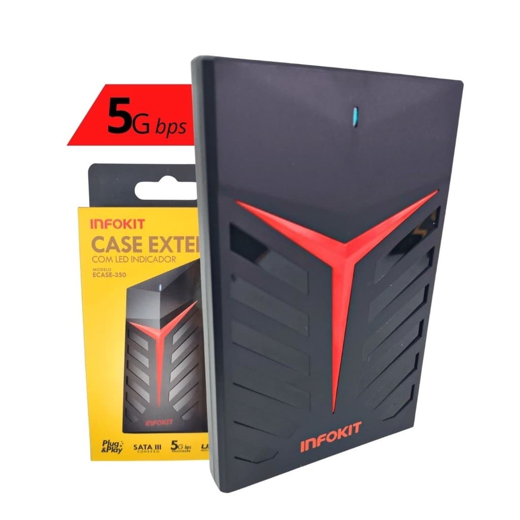 Case Gamer HD 2.5" Externo Infokit SATA USB 3.0 com LED Colorido – Playstation, Xbox, Notebook e PC