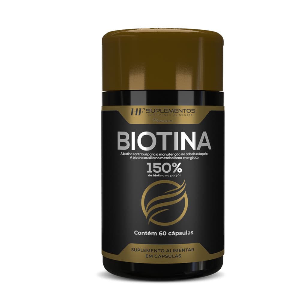 Biotina 150% HF Suplementos 400mg 60 Caps Premium Cabelo Pele e Unhas Crescimento Brilho