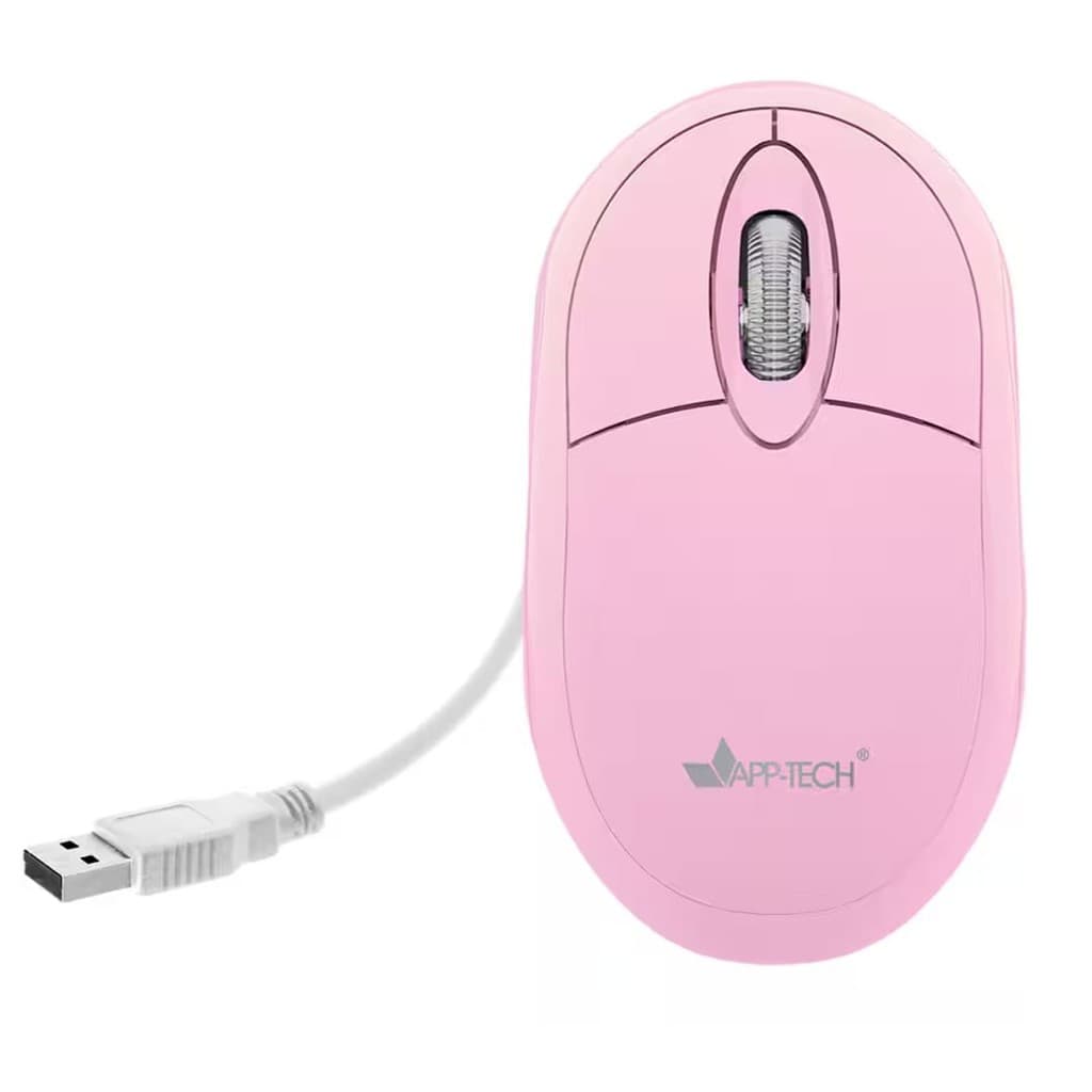 Mouse Óptico USB Rosa Pastel, 1200DPI, MF105 App-Tech - CX 1 UN