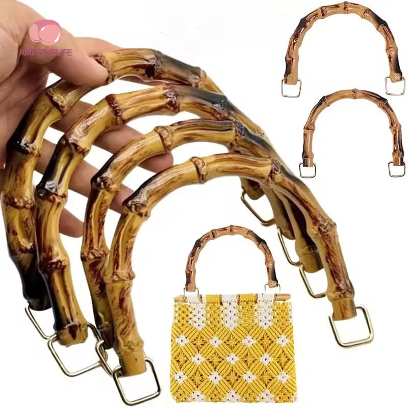 Alças Redondas De Madeira De Bambu Em Forma De D-Alça De Substituição De Bolsa Vintage Artesanal-Acessórios Para DIY
