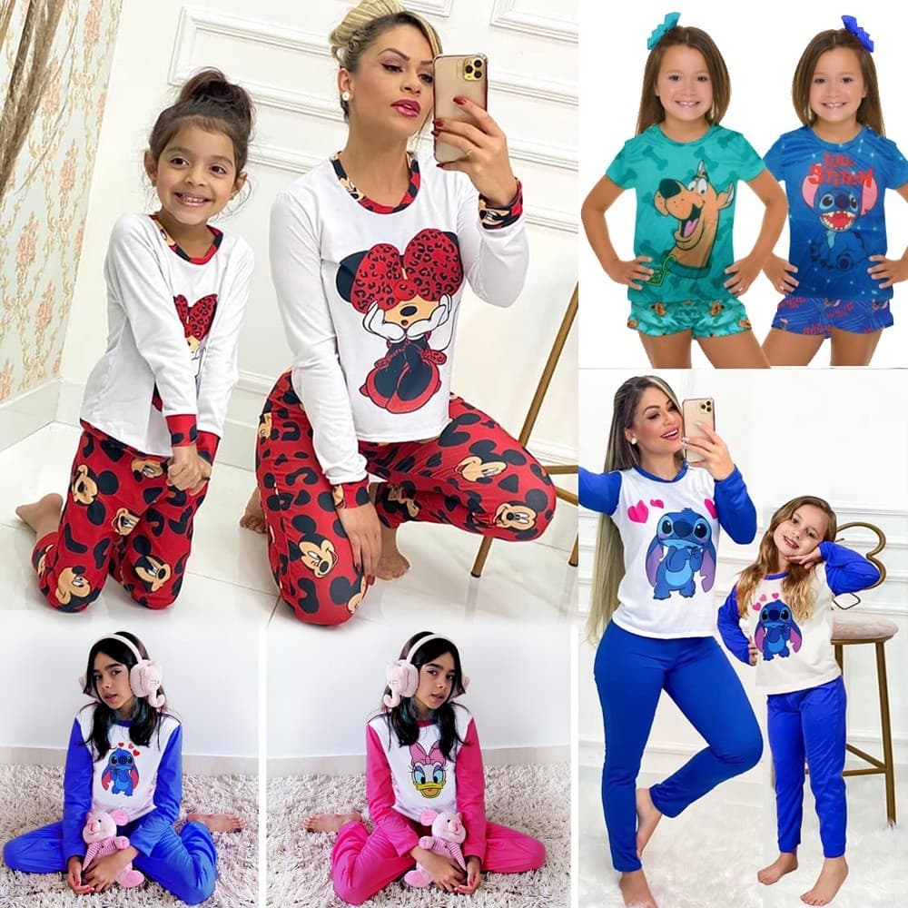 Kit Pijama Infantil Frio Barato Manga Longa e Calça Personagens