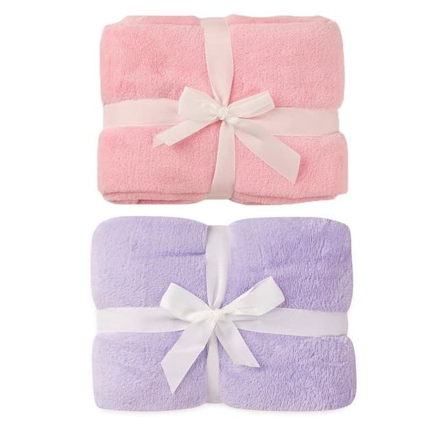 Kit 2 Cobertores Bebê Soft Fleece Rosa e Lilás