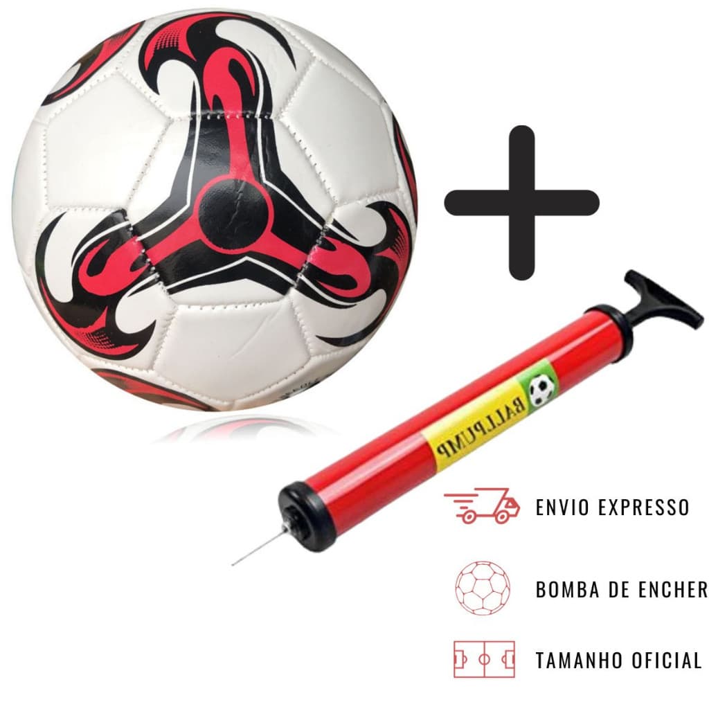 Kit Bola de Futebol + Bomba de Ar Manual Portátil Para Encher Bola Tamanho Oficial Couro Sintético Campo Costurada