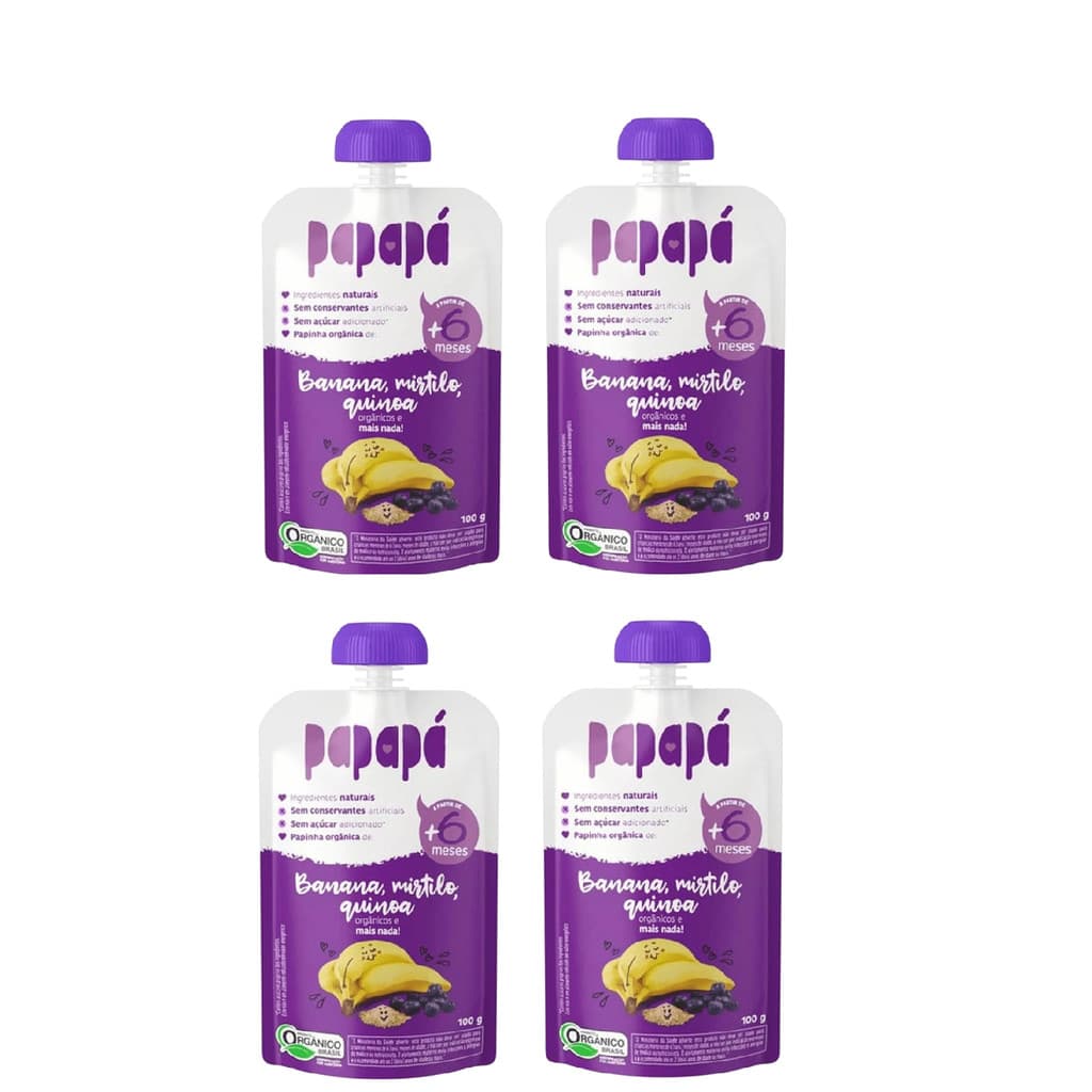 Kit 4x Papinha Orgânica Banana, Mirtilo E Quinoa 100g Papapá