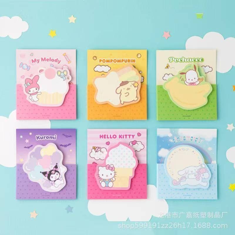 40 Folhas/Conjunto Sanrio Sticky Notes Kuromi Cinnamoroll Pochacco MyMelody Pom Purin Memo Pad Ins Kawaii Papelaria Post