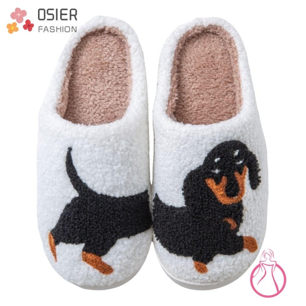 Chinelos De Pelúcia OSIERF , Cachorro De Desenho Animado De Conforto Quente , Sapatos Antiderrapantes Leves E Macios Com