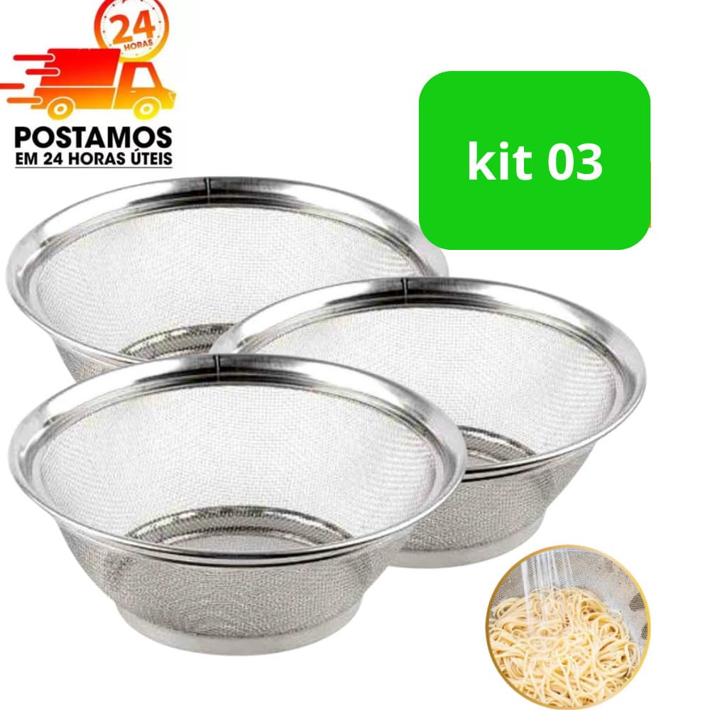 Kit 3 Cestas em Inox Escorredor Multiuso - Qualidade e Versatilidade na Sua Cozinha!