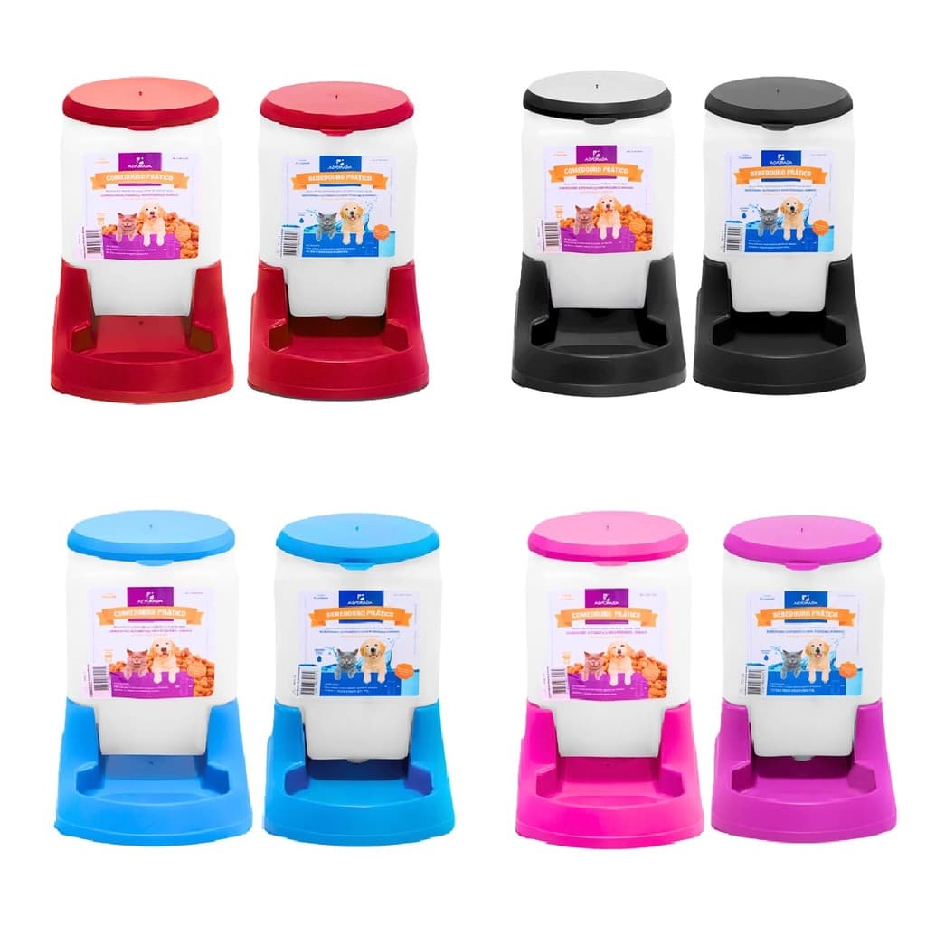 Kit Bebedouro Comedouro 3 Litros Automatico Cachorro Gato Prático - Alvorada