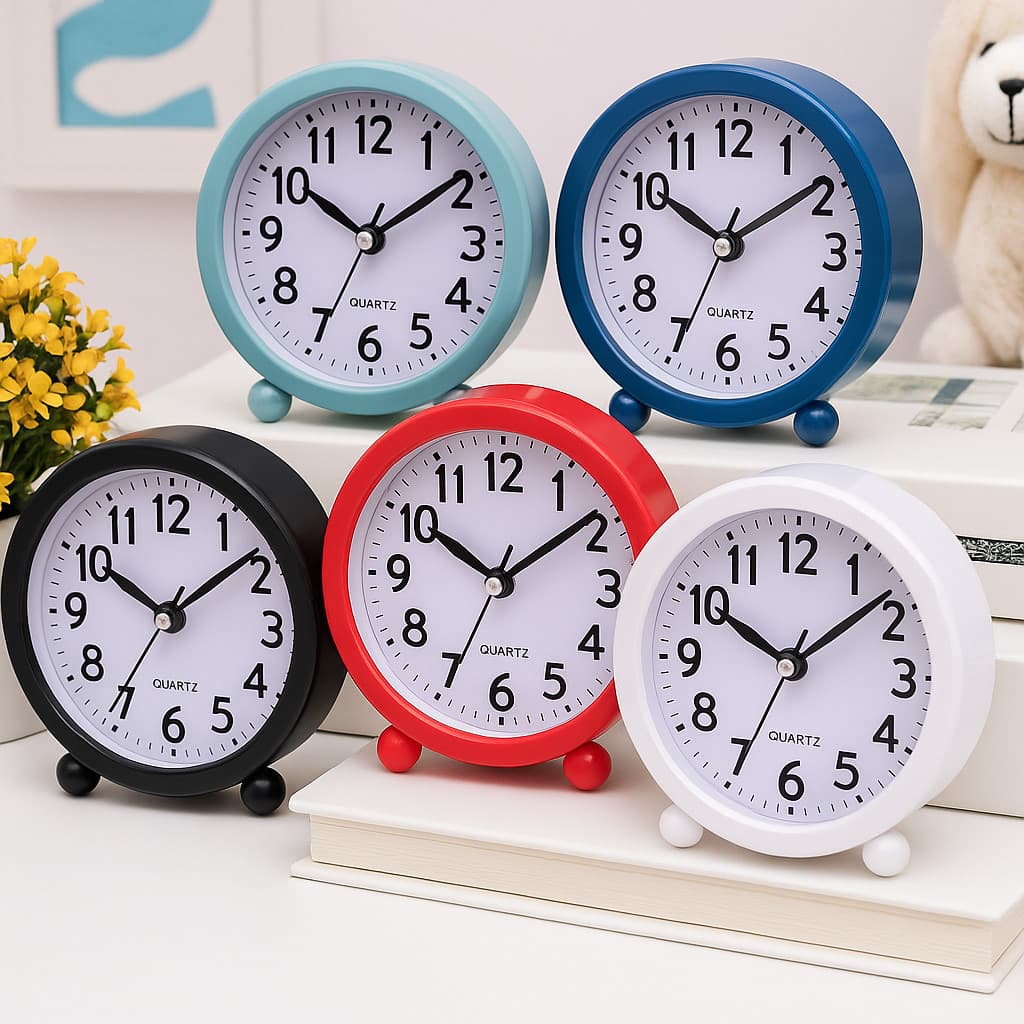 Relógio Despertador De Mesa Quartzo Redondo Analógico