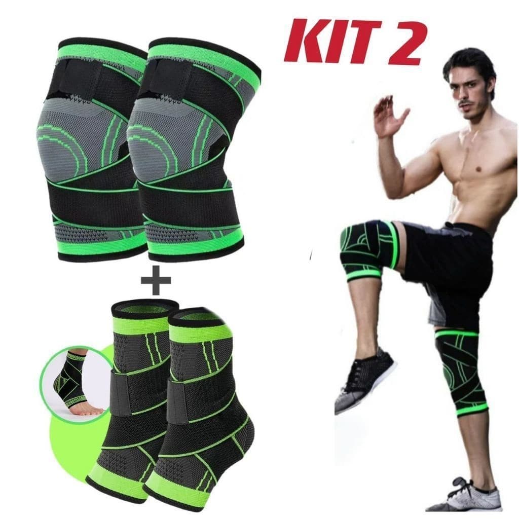 Kit1-2 Tornozeleira e 2 Joelheira Ortopedica Compressão Estabilizadora Elastica Esportes TECNO
