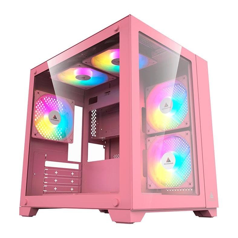 Gabinete Gamer Acegeek Aquarium M345, Mid-Tower, Lateral de Vidro, Rosa, AG-AQUARIUM-M345-PK