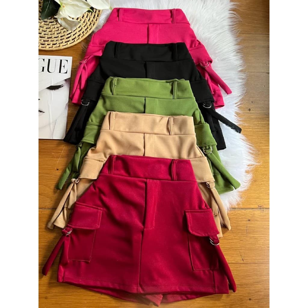 Short Saia Cargo Curto Cintura Alta Saia na Frente Short Atrás Patty Blogueira