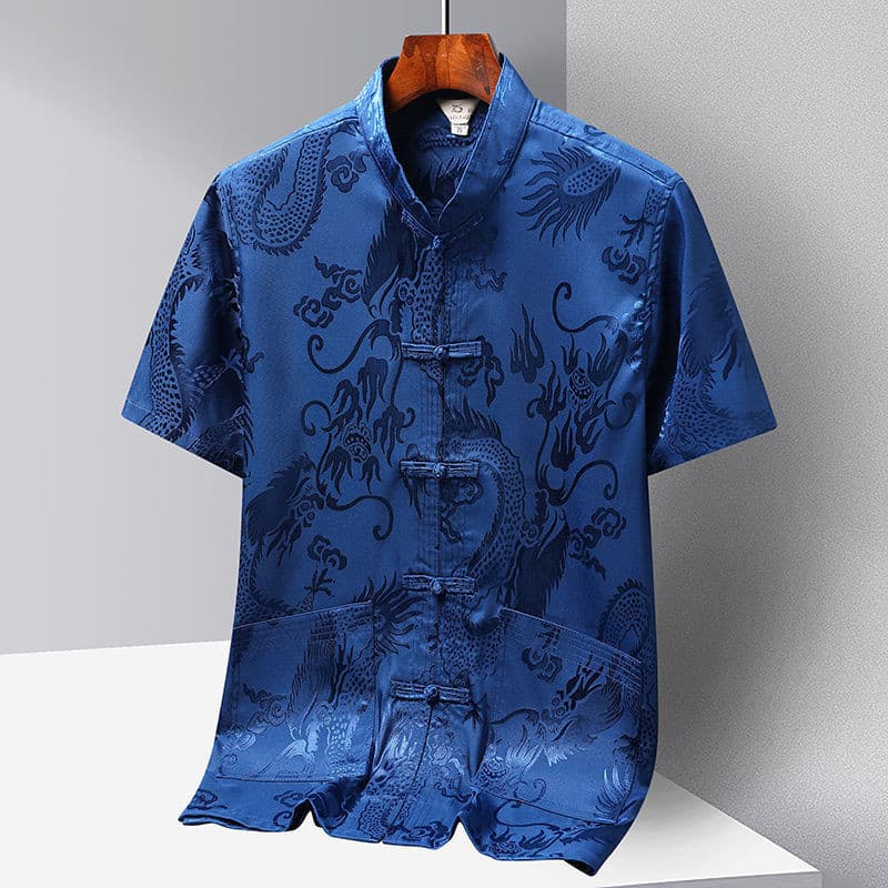 Traje Tang Masculino Hanfu Roupas Tradicionais Chinesas Traje Tang Camiseta Solta de Manga Curta Masculina Camisa de Sed