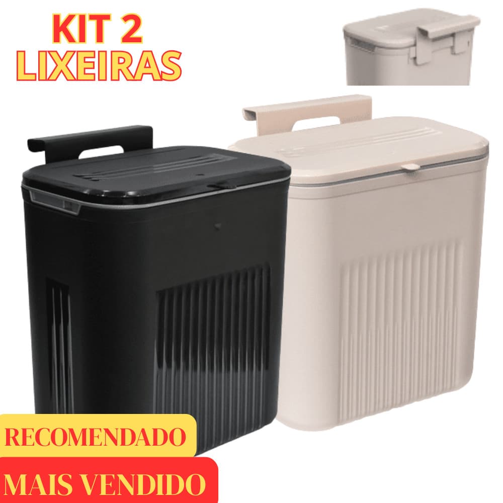 Lixeira Suspensa 9 Litros com Tampa Alça e Adesivo para Pendurar Cozinha e Banheiro