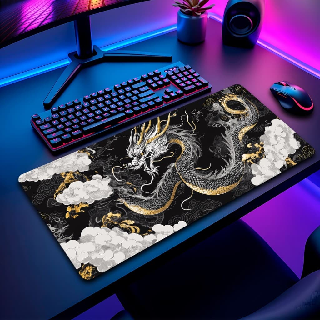 Mouse Pad Dragao Japones Gamer Antiderrapante Grande Diversas Estampas Personalizado 70x35