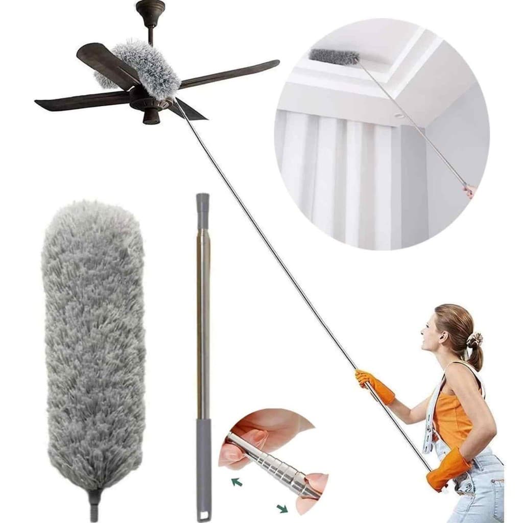 Espanador De Pó Haste Flexível De Microfibra Cabo Extensor Retrátil Limpeza Tira Pó 2,8M Lavável