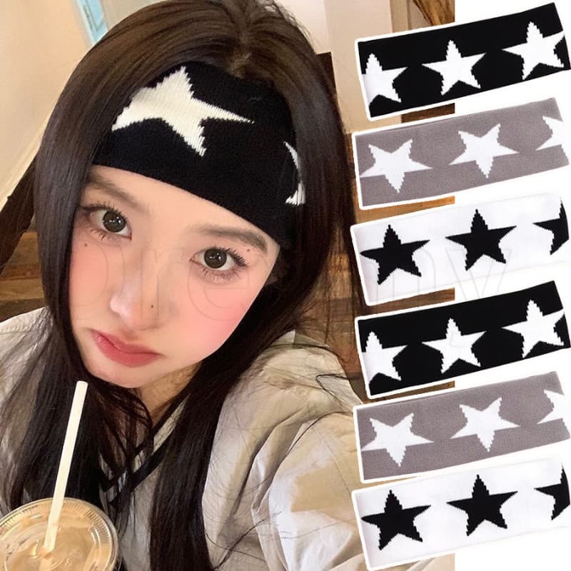 Tiaras De Malha Com Pentagrama Y2K-Tiara Elástica Absorvente De Suor Estrela-Hip-hop , Estilo INS Coreano , Retrô-Aba La