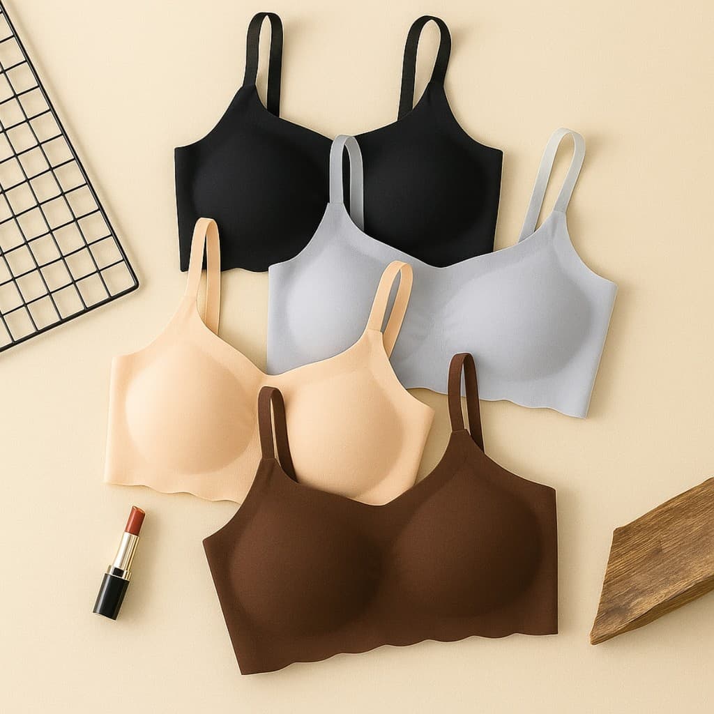 Kit 2 Top Sutiã Feminino Liso Sem Costura com Bojo Removível Bordas de Ondas e Alça Ajustável