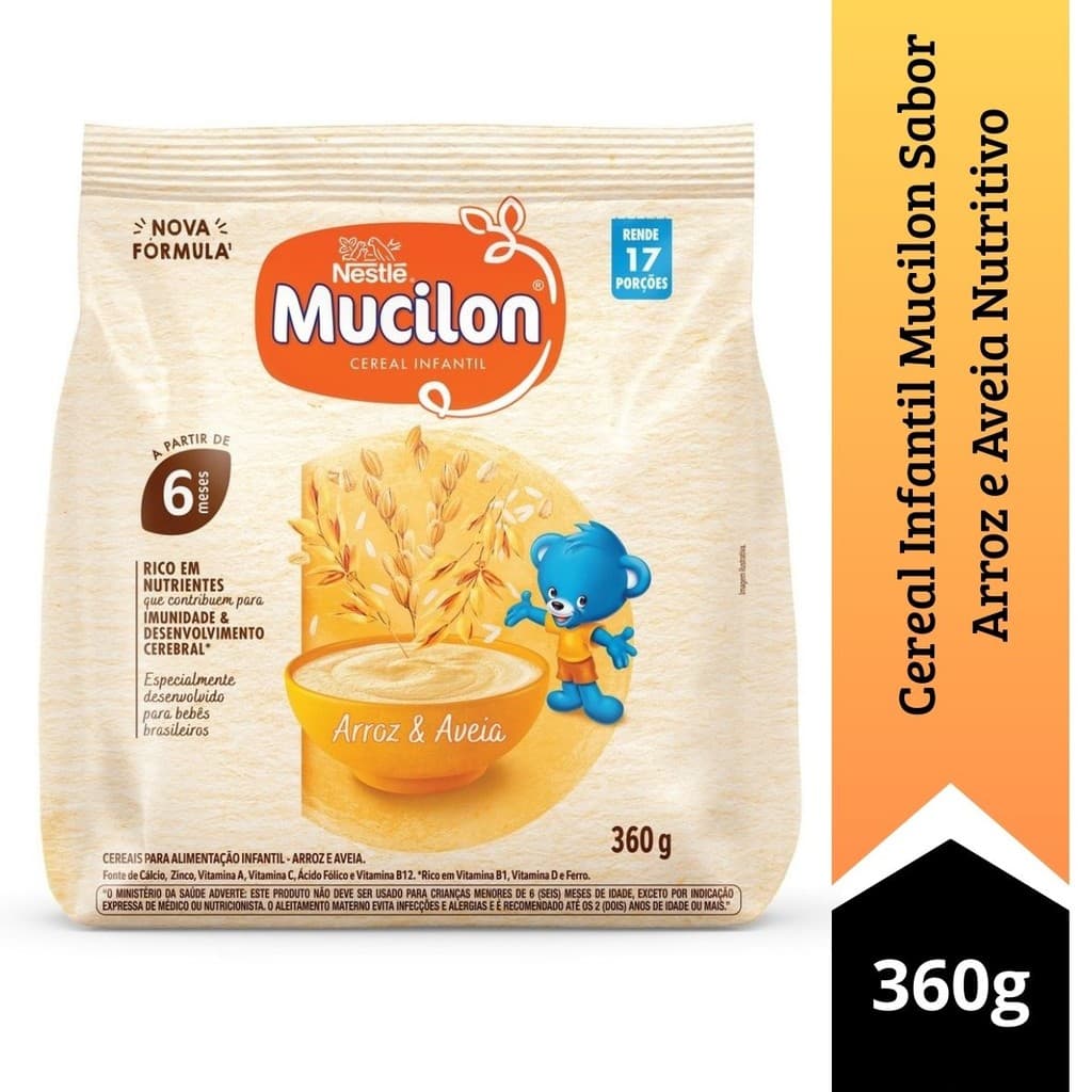 Cereal Infantil Mucilon Sabor Arroz e Aveia Nutritivo 360g