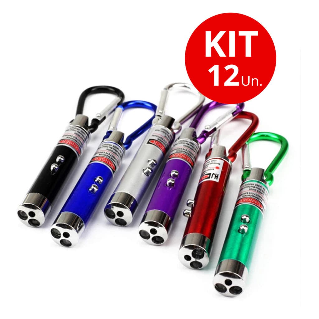 kit 12  Laser 3 Em 1 Laser Potente Lanterna E Chaveiro Colorido