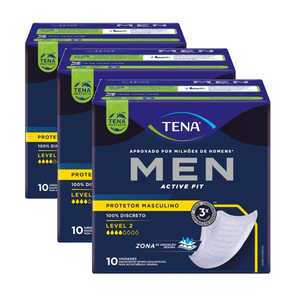 Kit 3 Absorventes Masculino Tena Men Level 2 c/ 30Un