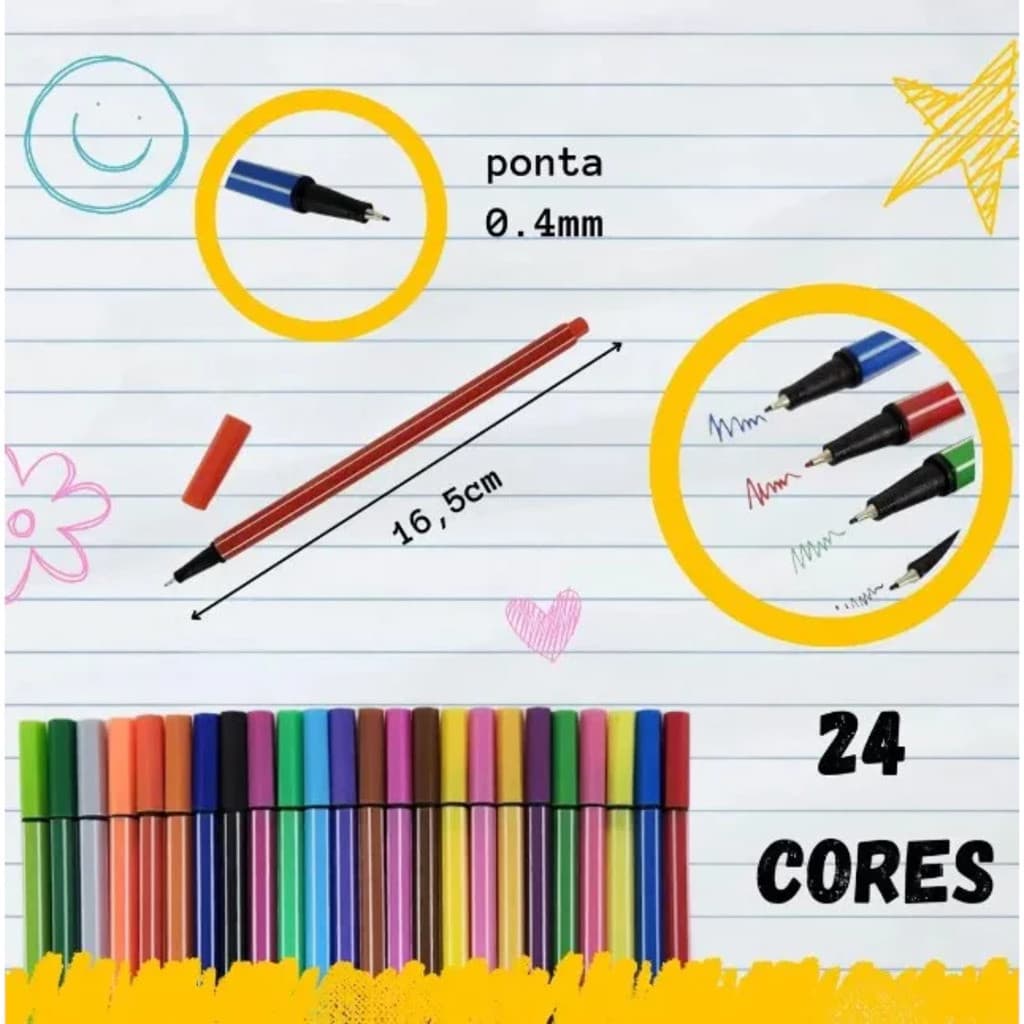 Kit de canetas com 12/24/36/48 cores Fine Line Coloridas Ponta Fina 0.4 mm Fineliner Canetinha