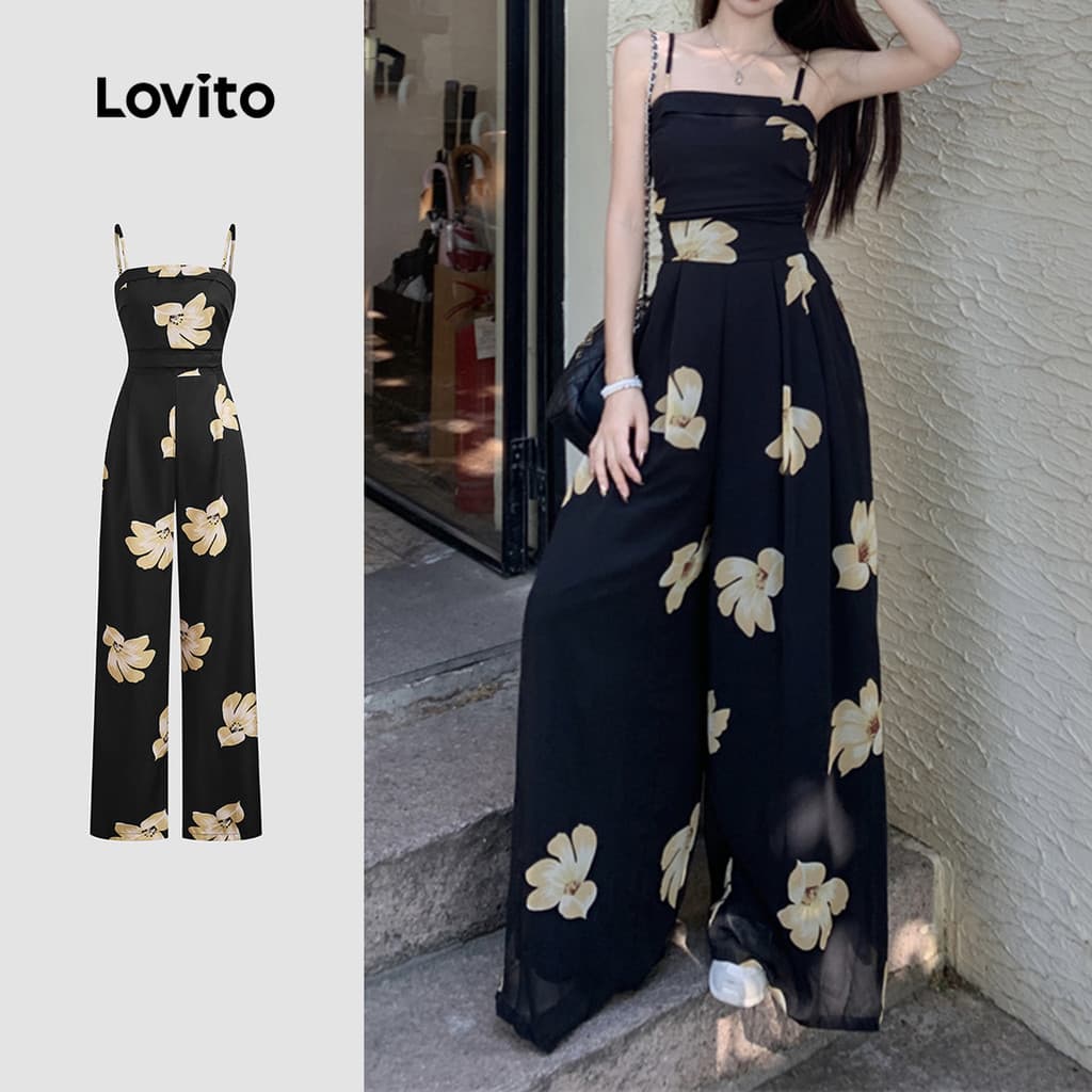 Lovito Macacão Casual Floral Com Detalhe Franzido E Laço Para O Verão/primavera L132ED1033