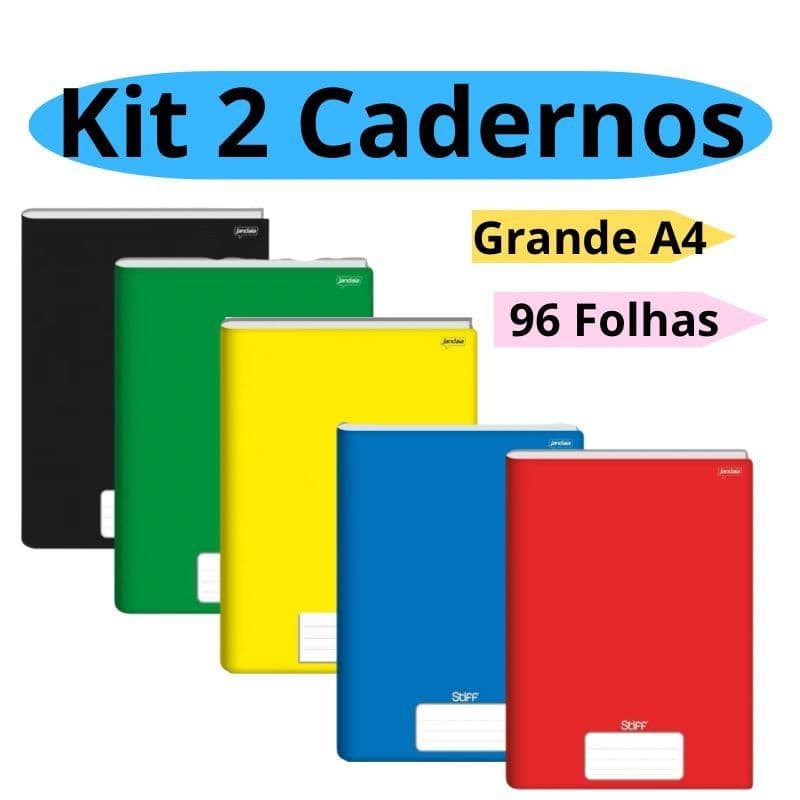 Kit 2 Cadernos Brochura Grande A4 96 folhas Capa Dura Brochurao Escolar Infantil Credeal