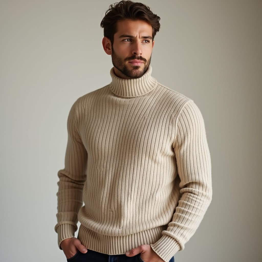 Suéter Gola Alta Masculino Manga Longa Agasalho Camiseta Bege Branca Preta Social Canelada Malha