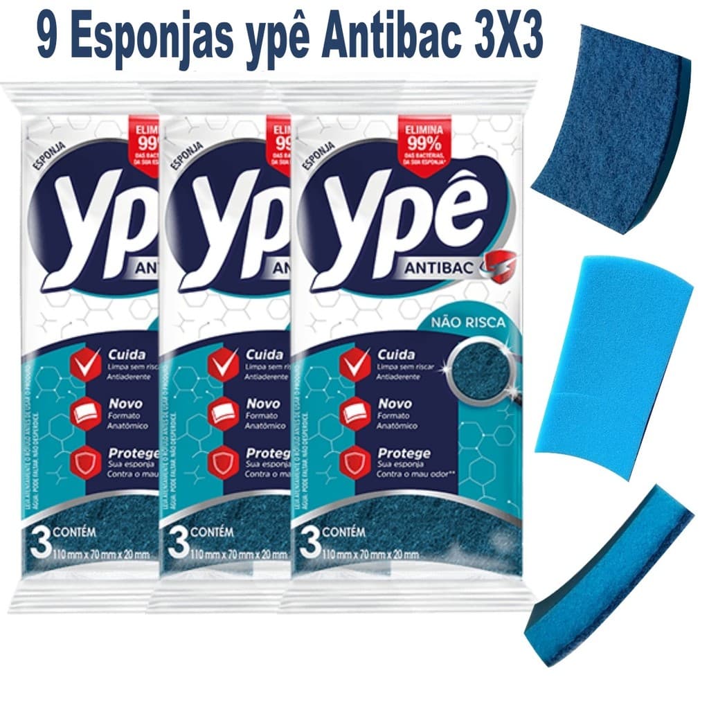 Esponja Ype Antibac Bucha Cozinha Não Risca 9 Esponjas