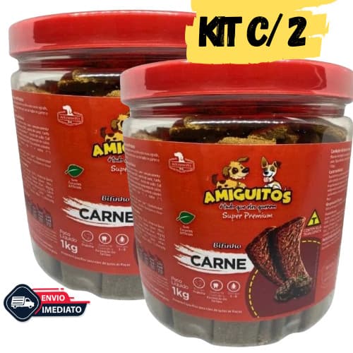 Kit 2 Bifinho AMIGUITOS 1 KG Petiscos Cães Cachorro Pet Premium - CARNE
