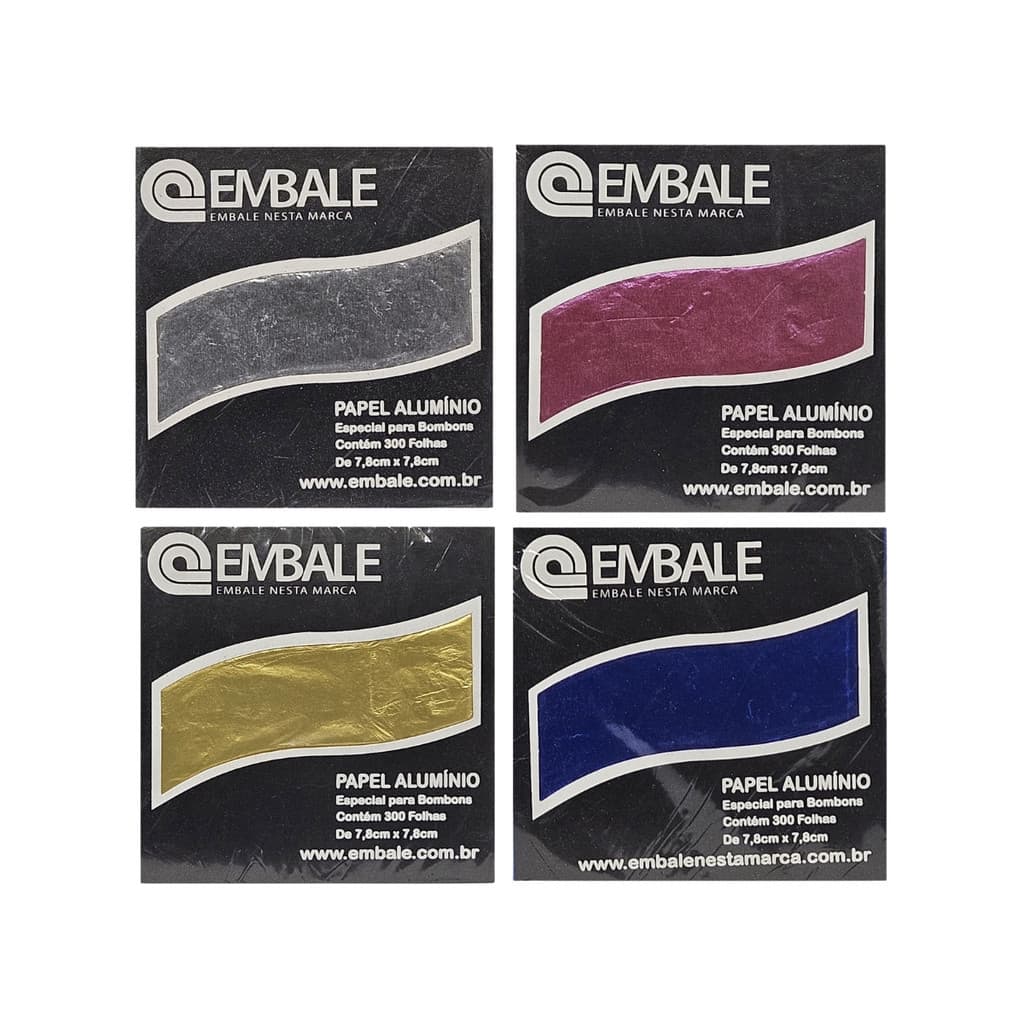 Papel chumbo 7,8x7,8cm para mini bombom  300fls  4 cores prata,amarelo,rosa,azul embale