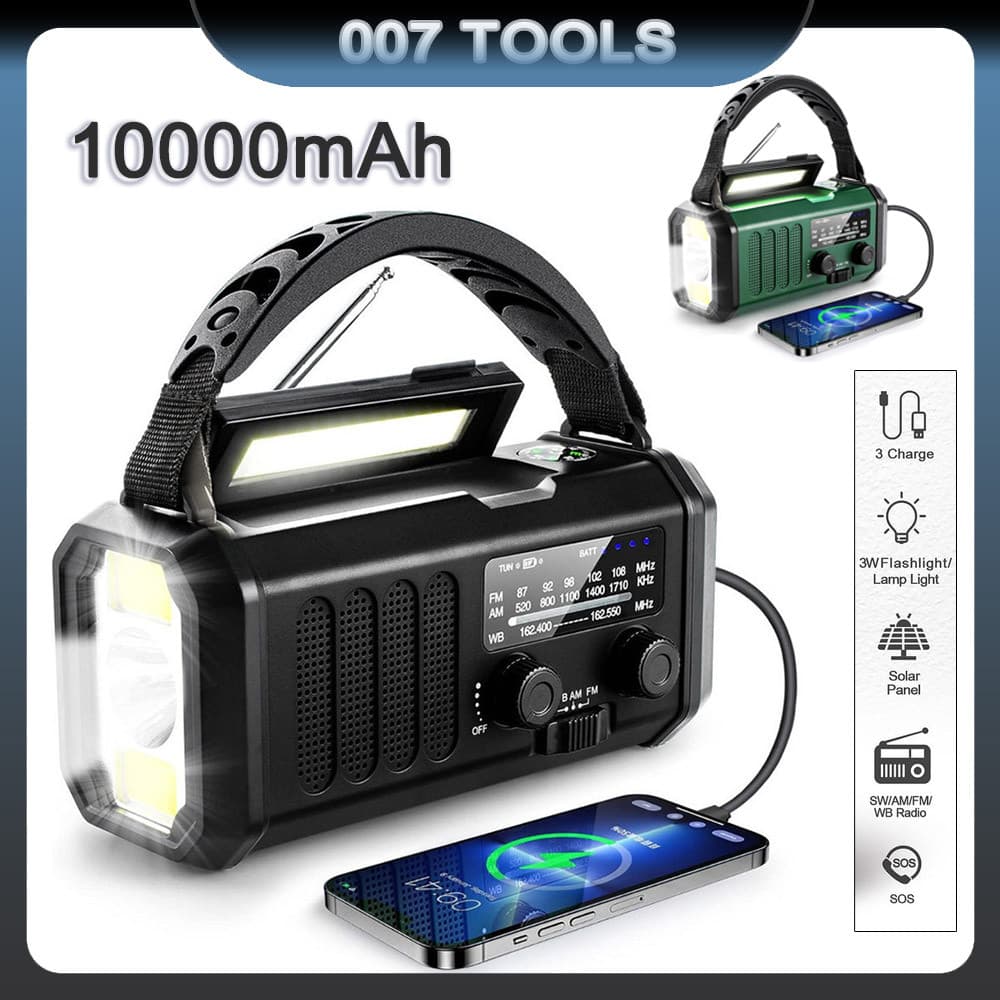 Rádio Solar Multifuncional De Emergência Externa FM/AM Rádio 10000mAh Iluminação De Carregamento SOS