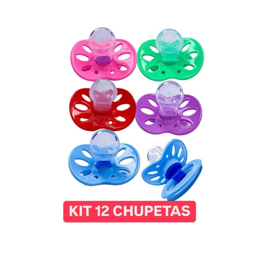 kit 12 Chupetas Baratinha Bico De Silicone Orto ou Redondo Fase 2 CORES MISTA
