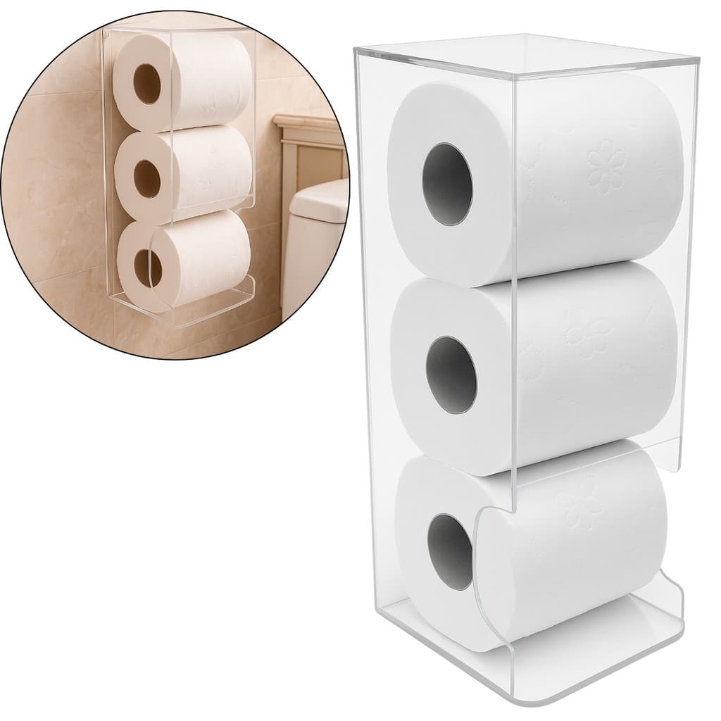 Porta Papel Higiênico em Acrílico 3 Rolos Unidades Banheiro Caixa Pendurar Parede Rolo