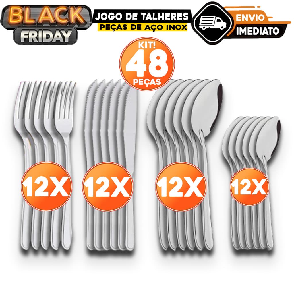 Jogo De Talheres 48 Peças Aço Inox 12 Facas 12 Garfos De Mesa 12 Colheres E 12 Colheres De Sobremesa