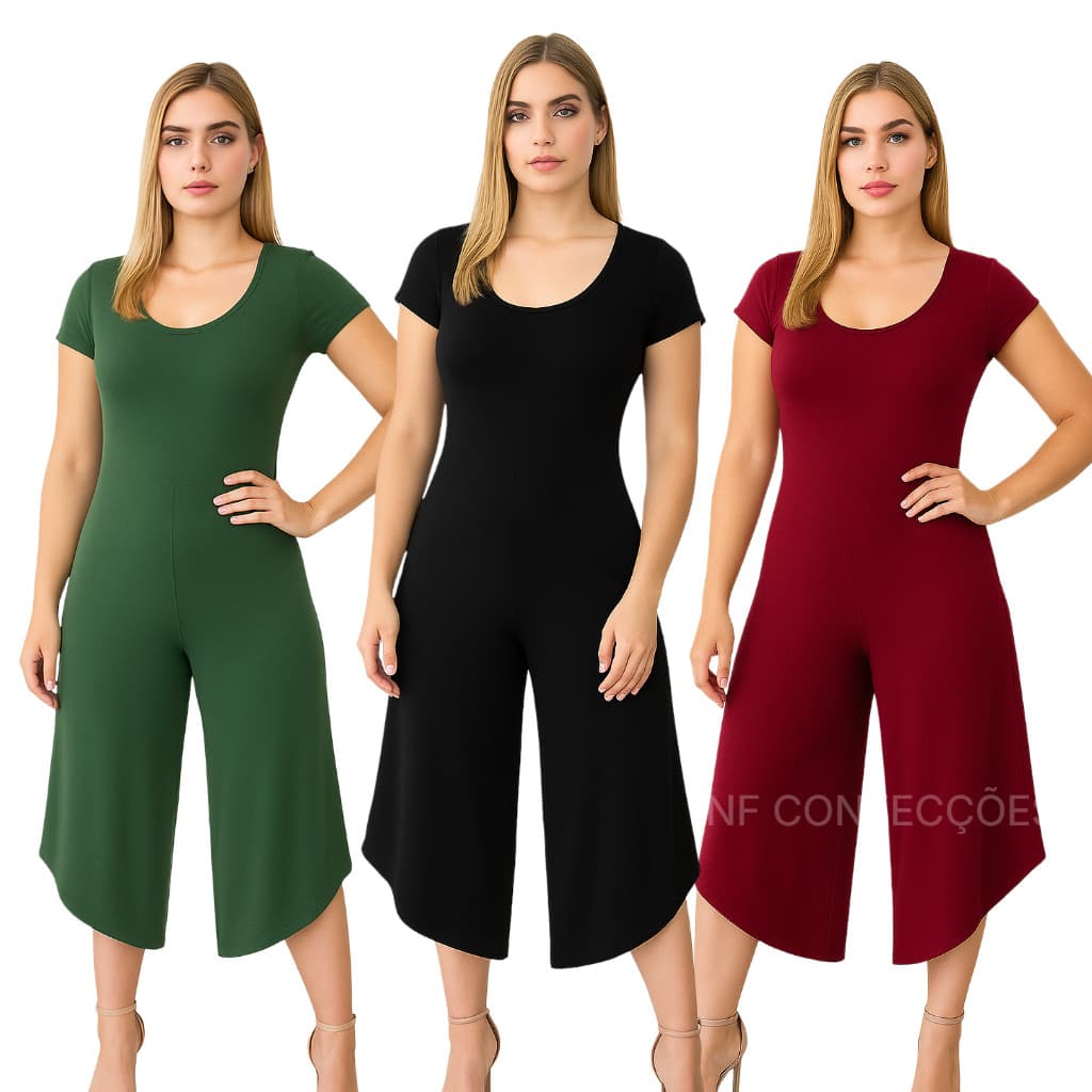 Macacão de manga Pantacourt Viscolycra pantacurt liso entrega rápida tamanho único NF