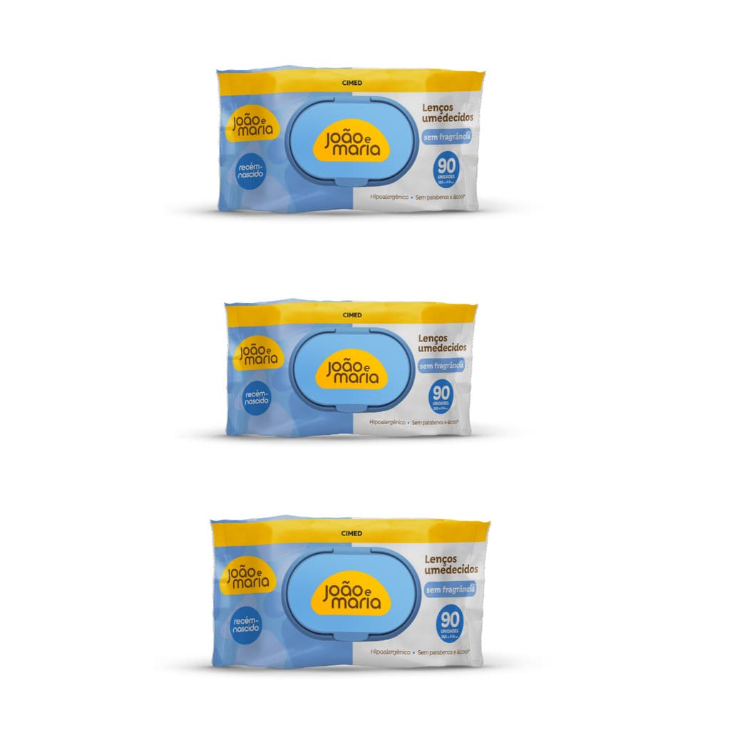 Kit 3 Und Lenço Umedecido João e Maria Sem Fragrância 90un