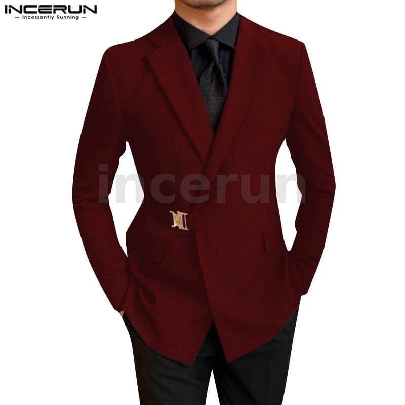 INCERUN Blazer Masculino Coreano Casual Com Botão De Metal Cor Sólida Manga Comprida