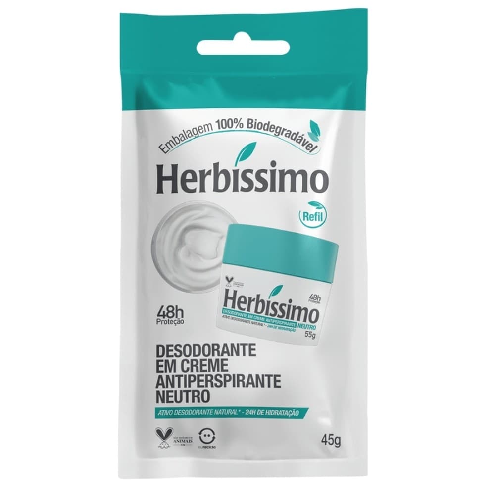 Sachê Refil Desodorante Creme Antitranspirante Neutro Herbissimo 45G