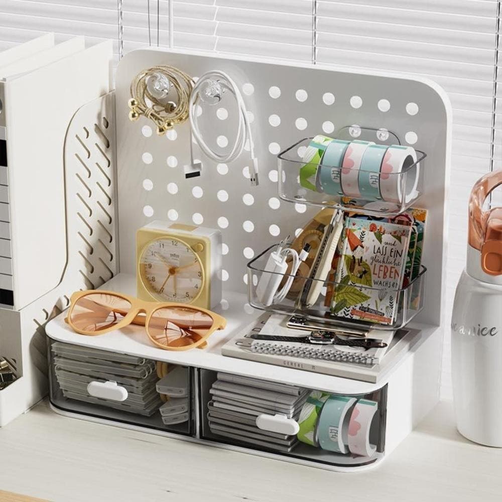 Desktop Caixa De Armazenamento De Placas Perfuradas Papelaria Rack De Classificação De Cosméticos