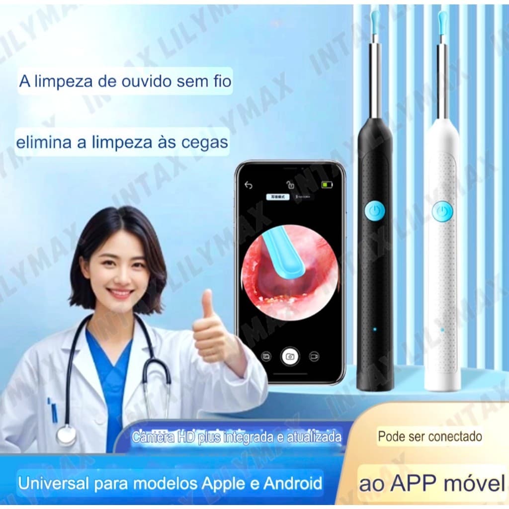 Limpador De Ouvido Visual Inteligente Sem Fio , Kit 9 De Ferramentas De Remoção De Cera Com Otoscópio Para iPhone /Andro